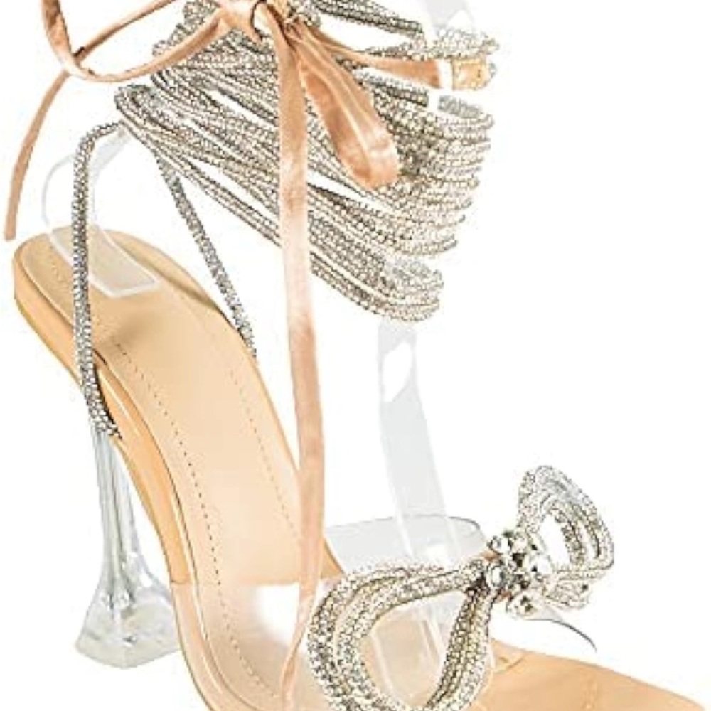 Blush Pink Crystal Lace-Up Heeled Sandals - Picture 2 of 2